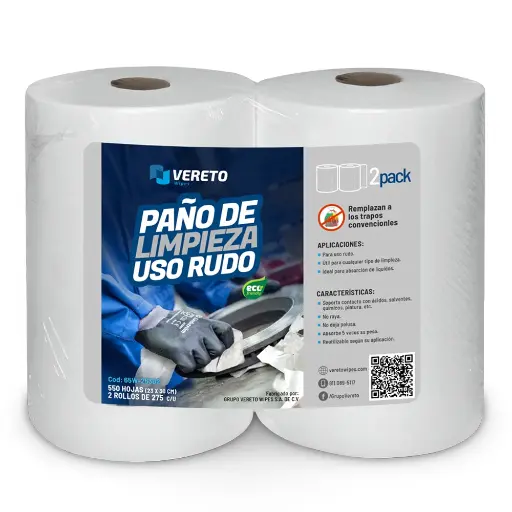 Paño Blanco Uso Rudo 65W Paquete 2 Rollos