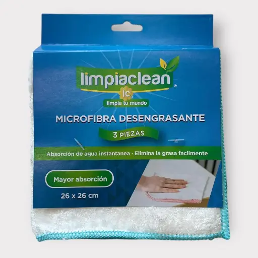 Paño Microfibra Desengrasante 3 Pack 26x26cm LIMPIACLEAN